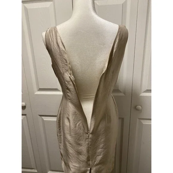 Gilar 100% Silk Fitted Hourglass Silhoutte Lined Sheath Dress Beige -Size 6 - Picture 5 of 14